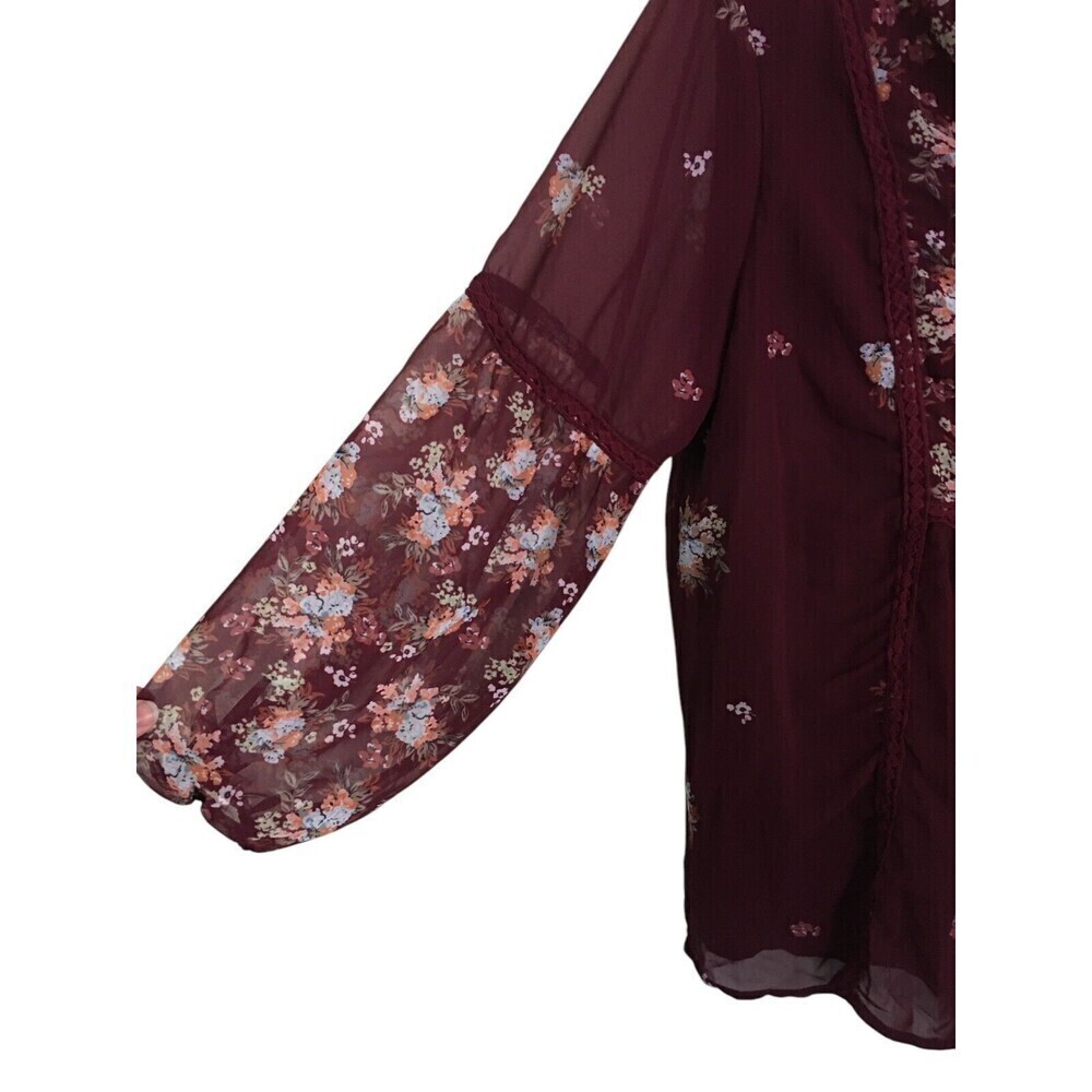 Bloomchic Top Women's Size 12 Maroon Floral Long Sleeve - Picture 4 of 5